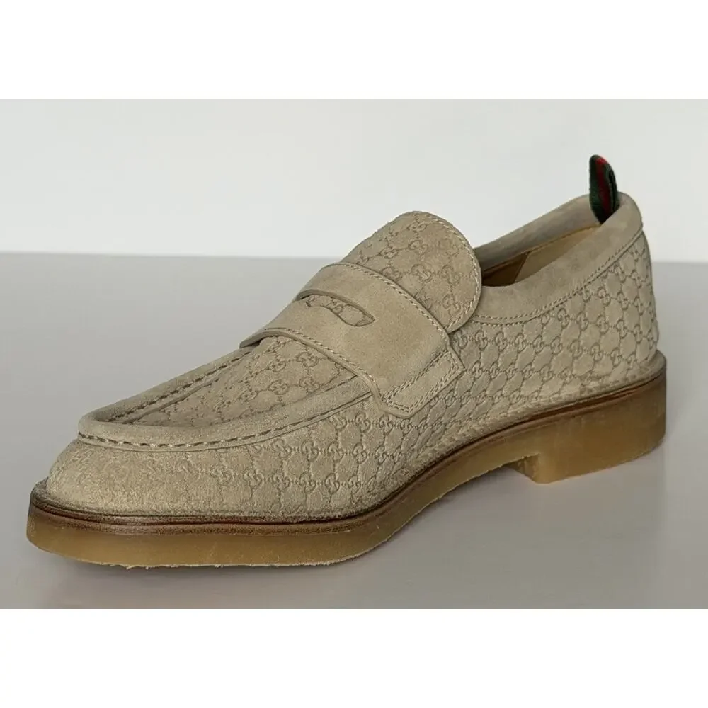 Gucci Mens GG Monogram Suede Loafers Shoes Oatmeal 9.5 US (9 Gucci) 831289 NIB